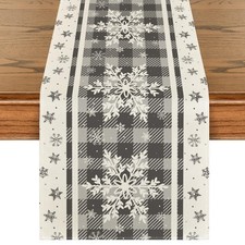 Christmas Decorations Grey Buffalo Plaid Snowflakes Table Runner Xmas Gift 13x72