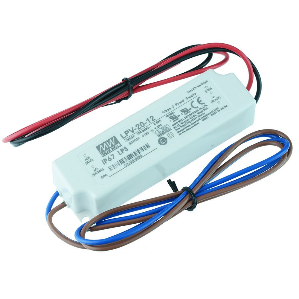 Waterproof LPV-20-12 Mean Well 20W 12V LED Power Supply Driver IP67