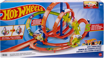 Hot Wheels Track Set, Epic Crash Dash with 5 Crash Zones, Motorized Booster and
