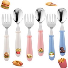 Toddler Utensil Set 6 Piece Stainless Steel Baby Forks and Spoons Food Themed