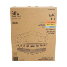 60-Watt Equivalent A19 Non-Dimmable LED Light Bulb 800 Lumens, 3 CCT - 16-Pack 