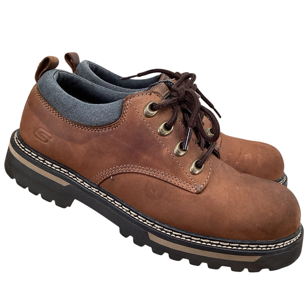 Skechers Mens Brown Leather Tom Cats Boots Utility Shoes Brown 11 Extra Wide Skechers Tom Cats Casual Sneakers for Men, Lace-Up Comfort  main image 2