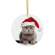 Hanging Ceramic Christmas Tree Ornament - Scottish Fold Cat Design