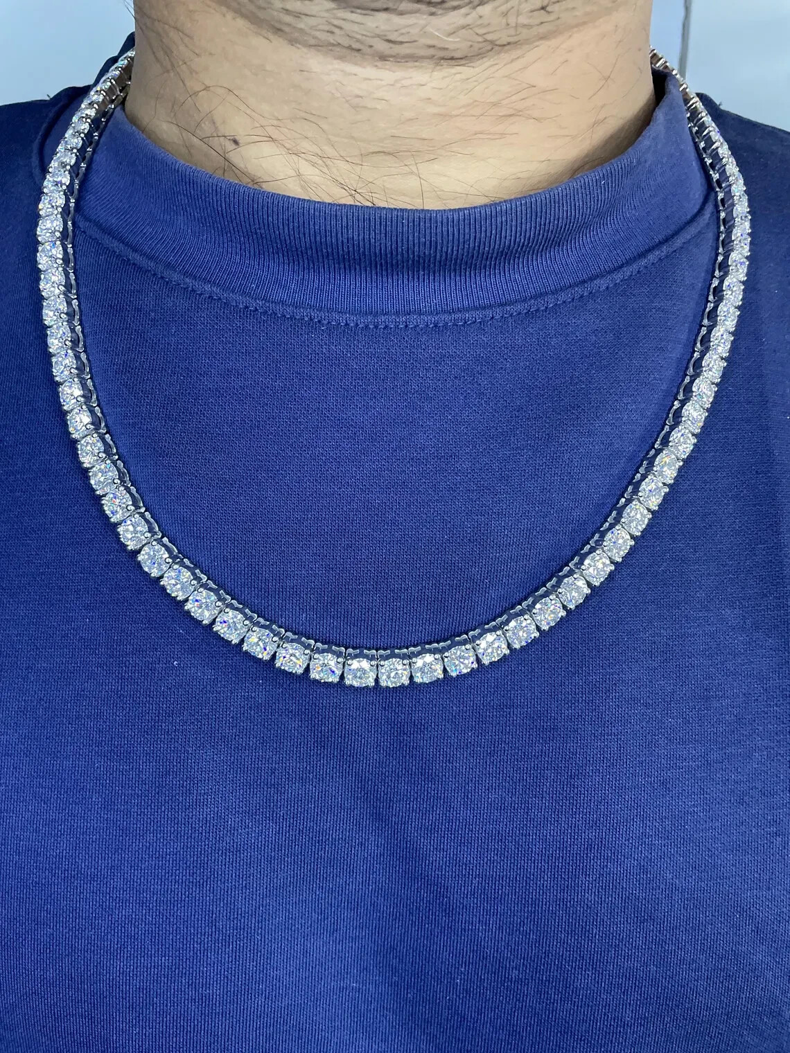 20CT 925 Silver Men’s Tennis Necklace with Lab Diamonds 20 Inch 14K Gold FN