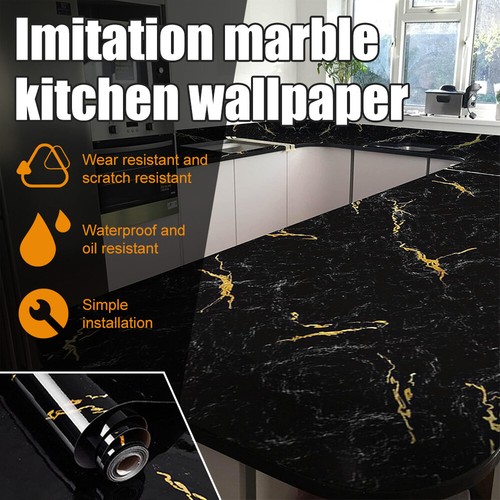 Marble Oil Proof Kitchen Wall Stickers Self-Adhesive Waterproof PET Wallpaper