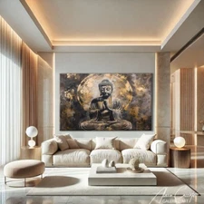 Black And Gold Wall Art Framed Buddha Canvas Art Print Large Abstract Artwork