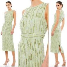 Mac Duggal Abstract Beaded Sleeveless Midi Dress In Sage Green 70264 Size 6 New