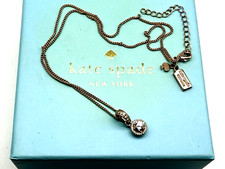 KATE SPADE Rose Gold Crystal Set Pendant Necklace 18 1/4”  - Designer Sparkly