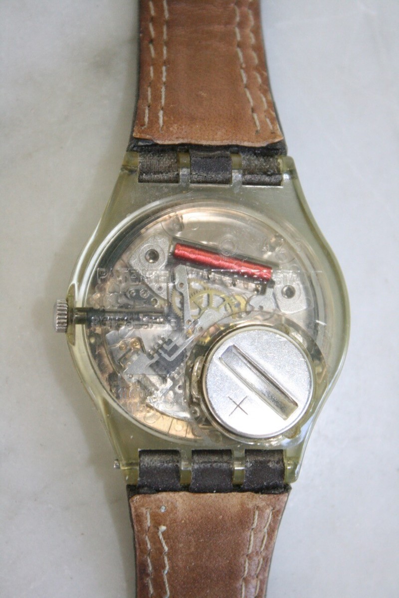 Swatch Watch GM415 Unisex Swiss Blue Choco Brown Leather Strap