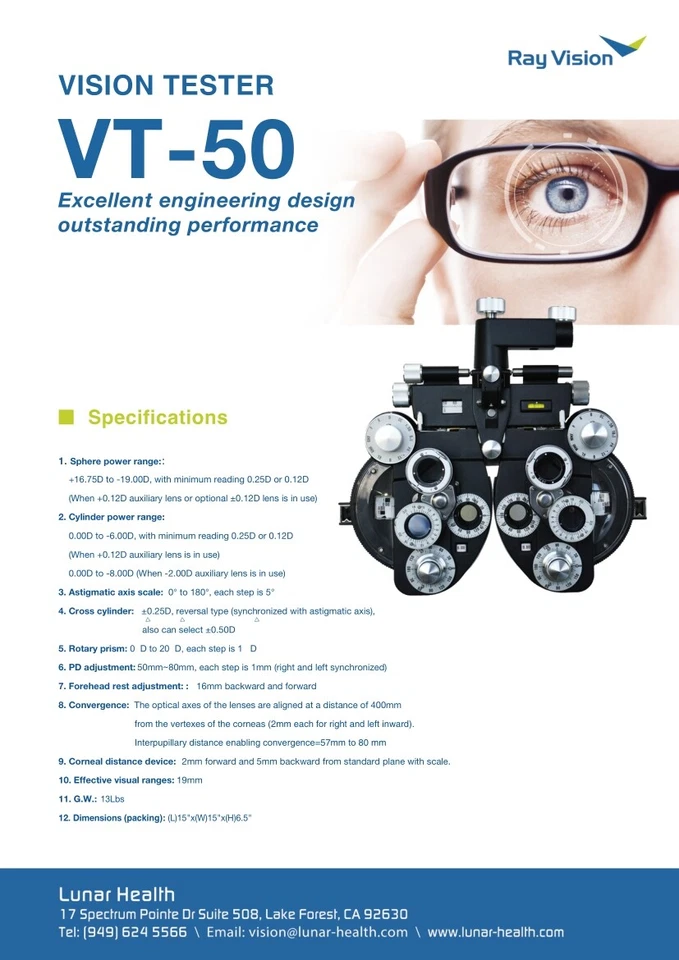 Ophtalmique Vue Vision Testeur Noir Optique Manuel Refractor Optométrie VT-50 - Photo 3/3