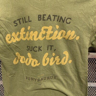 Ponysaurus Brewing Co NC T-Shirt Small  Beating Extinction, Suck It Dodo Bird  