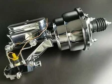 7" Dual Power Booster Finned Top Master Cylinder &Disc Disc Prop. Valve CHROME