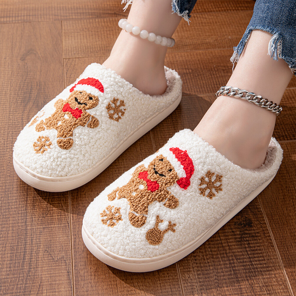 APL Christmas Gingerbread Man Slippers Soft Couple Slippers for Autumn Winter
