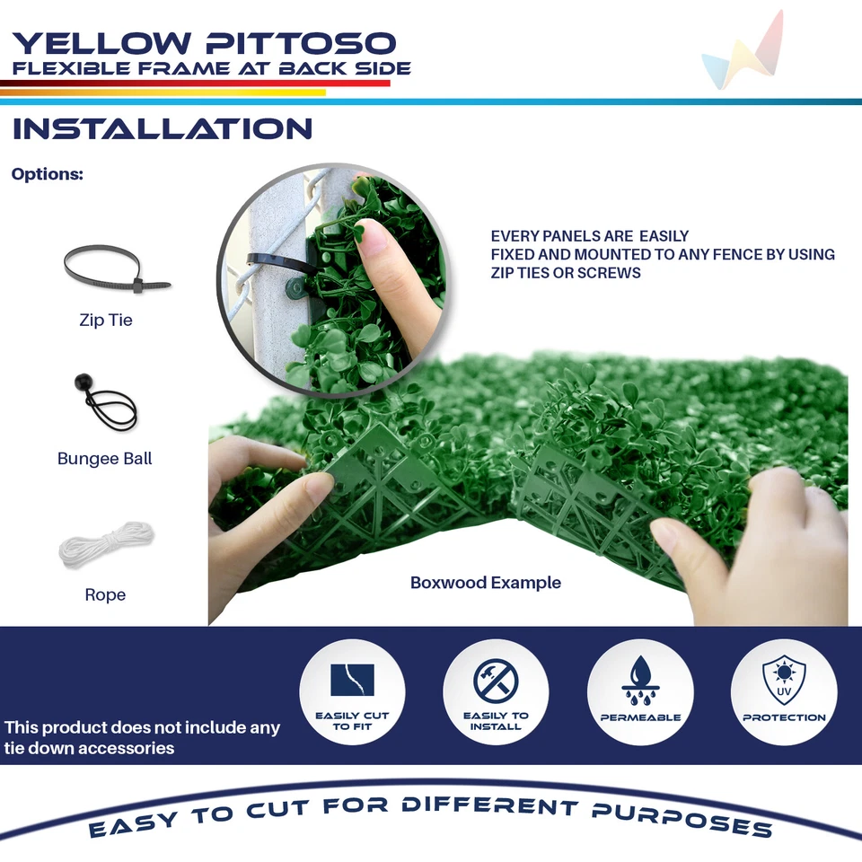 Alfombra Pittoso Amarilla Artificial 20x20"" Pared Seto Decoración Privacidad Valla Panel Césped Foto 4 de 4