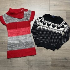 GAP Girls Size 5 Red Sweater Tunic Dress Black Fair Isle Hearts Sweater Bundle