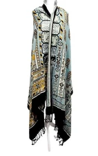 Dana Xu Wool Pashmina Shawl/Wrap With Tassel Fringe Multicolor Geometric Floral