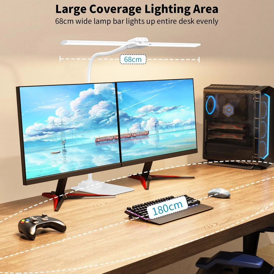 Schreibtischlampe LED Dimmbar Doppelkopf für Homeoffice Augenschutz Tageslichtla - Bild 4 von 4