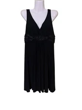 Jones Wear Babydoll Dress 12 Black LBD Cruise Event V-Neck Empire Coquette