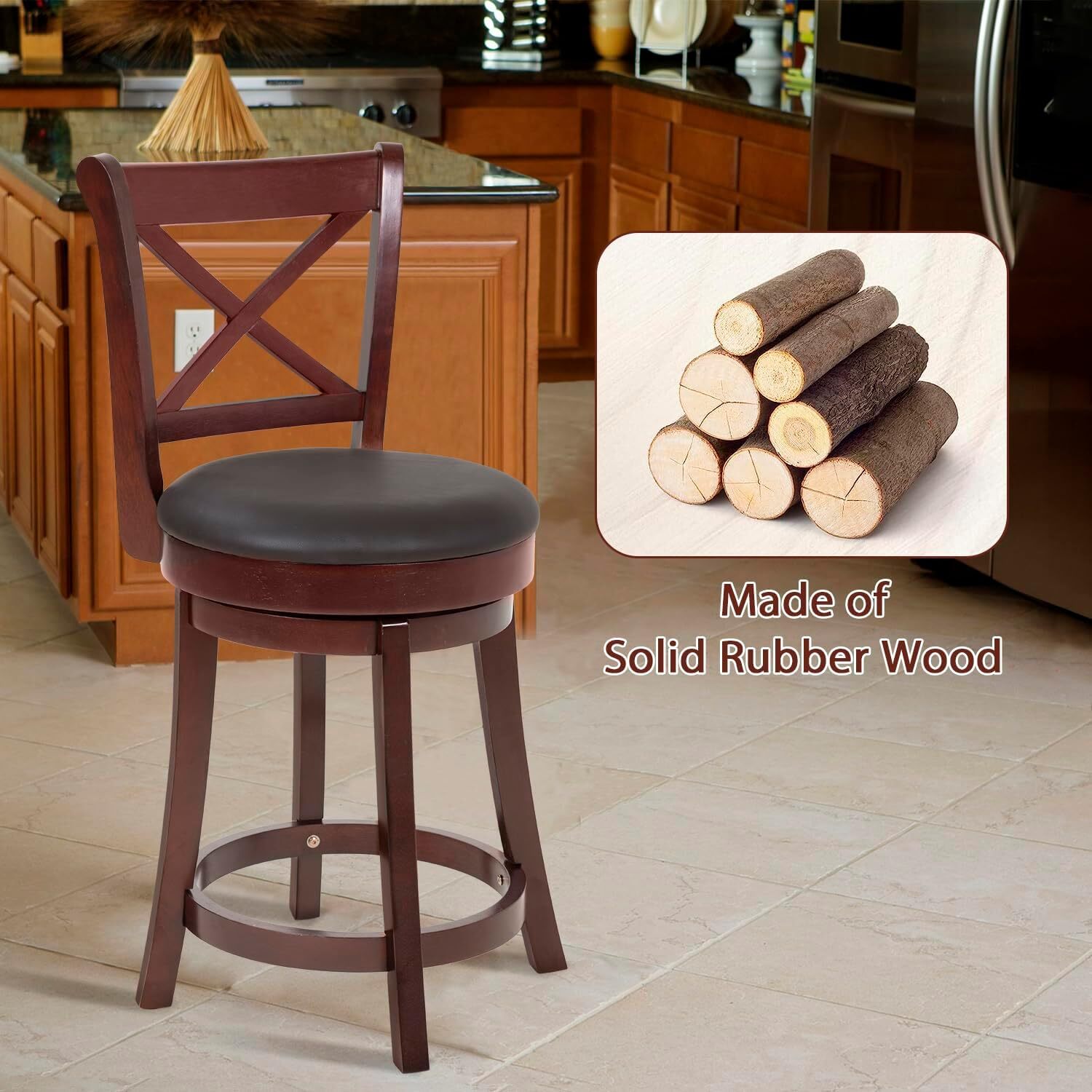 Set of 2 Swivel Bar Stools 39.4" Counter Height Chairs Wooden Kitchen Barstools eBay