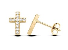 9ct Yellow Gold on Silver Simulated Diamond Cross Crucifix Stud Earrings