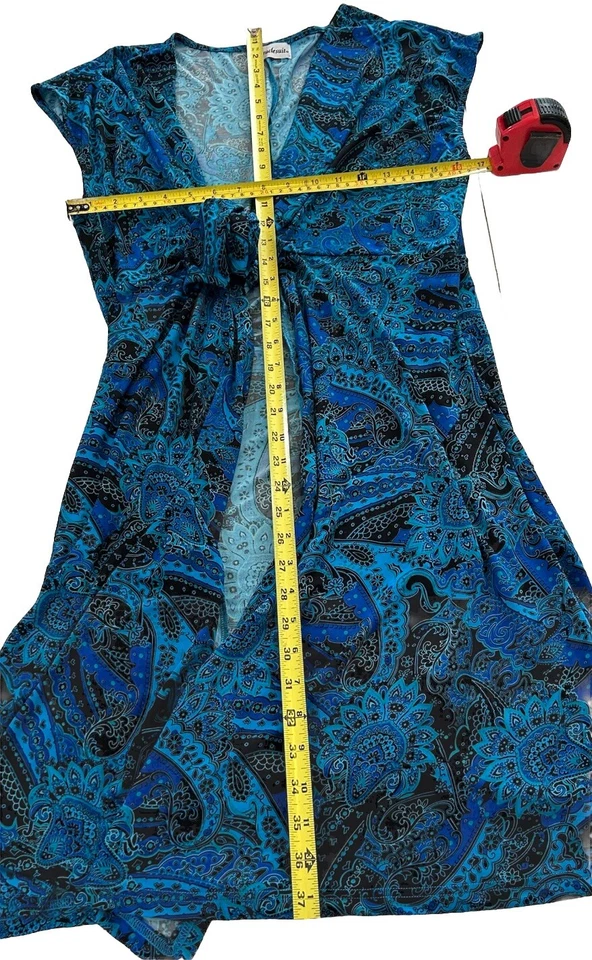 Miraclesuit Swim Cover Up Lg. Синий черный пейсли галстук спереди пляж платье карманы - Изображение 4 из 4