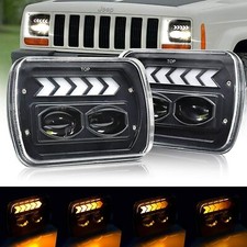 Pair 7x6 5x7 Led Headlight Hi-lo Beam Drl Turn Light For Jeep Cherokee Xj Yj Pair 7x6 5x7 Led Headlight Hi-lo Beam Drl Turn Light For Jeep Cherokee Xj Yj