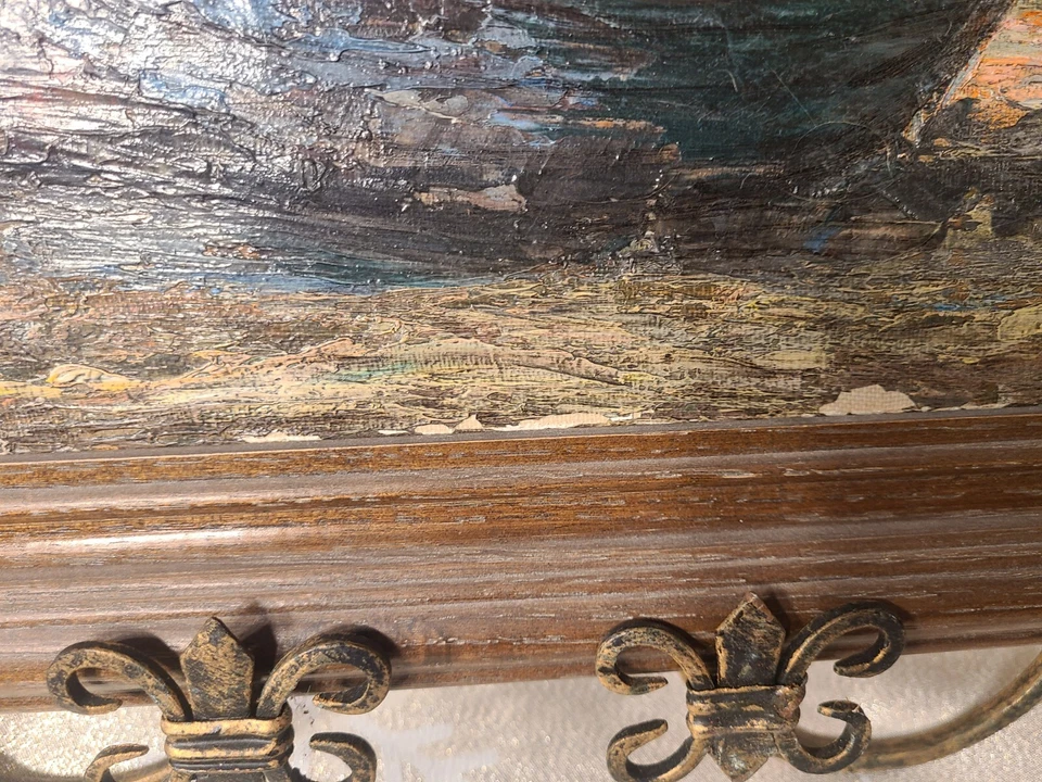 Антикварные Масло на Холсте, Морские, Рыболовные Лодки на Пляже "A. Michels" 1950-е - Изображение 3 из 4