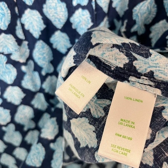 Camisa Lilly Pulitzer para mujer pequeña vista al mar abotonada lino estampado de peces top azul Foto 4 de 4