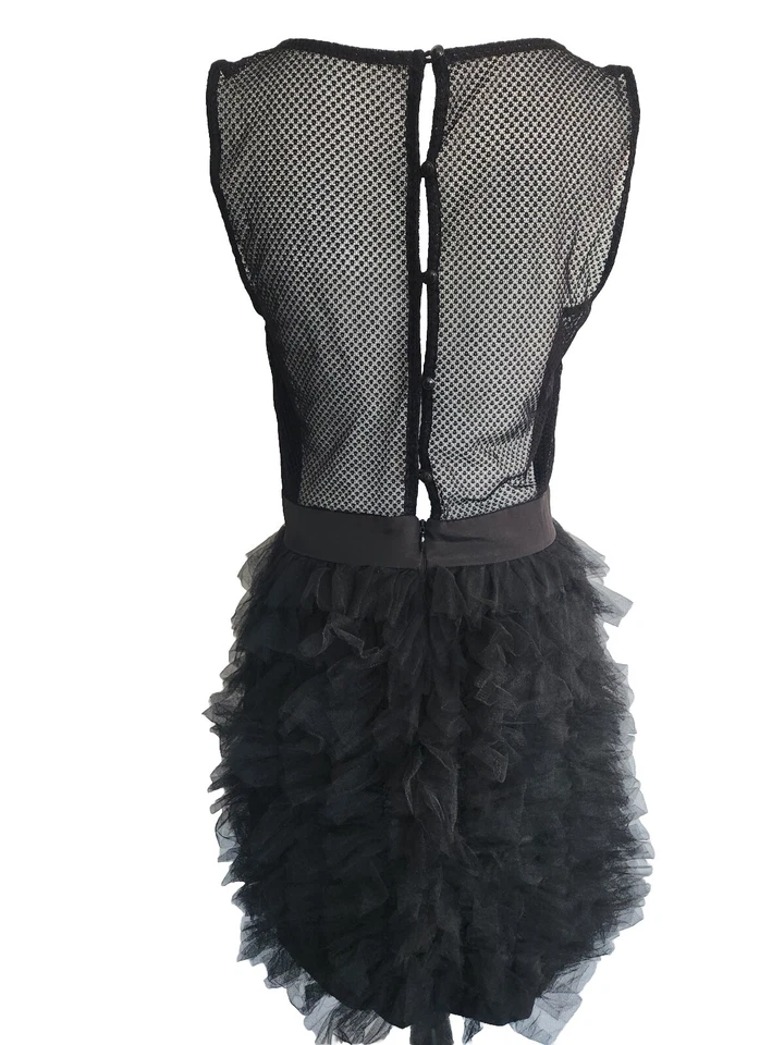 Vestido de fiesta BCBGeneration Little negro de tul malla transparente botón cremallera para mujer talla 8 Foto 3 de 4