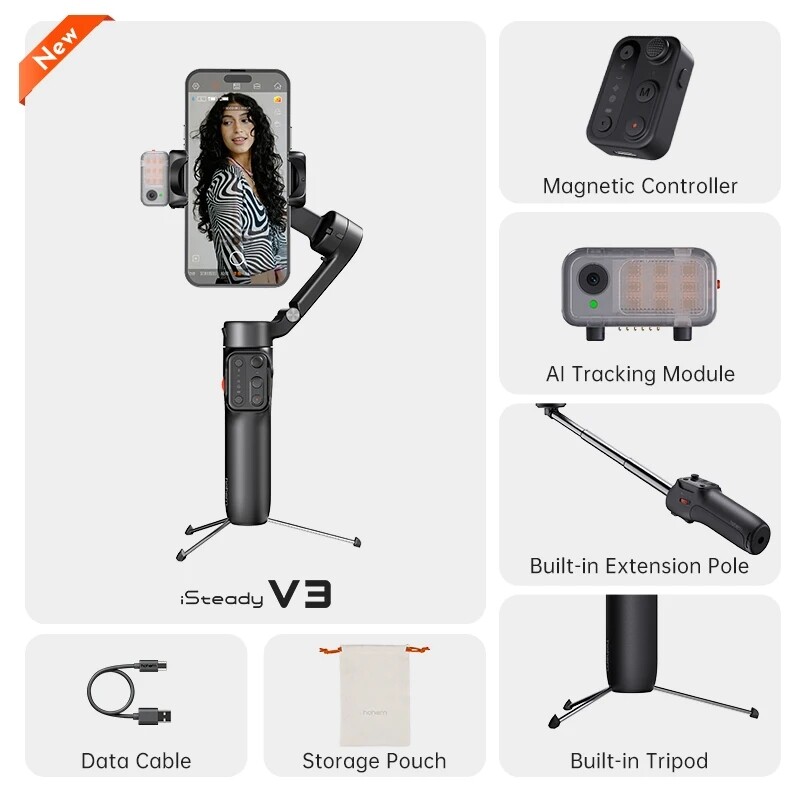 Hohem iSteady V3 Phone Gimbal Stabilizer AI Tracker for iPhone 15 