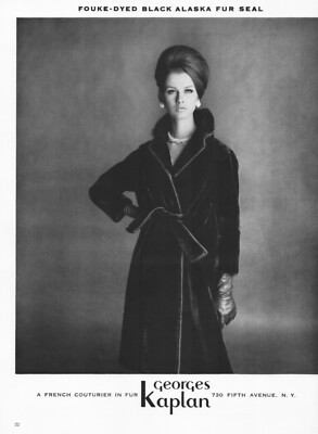 1965 Sexy Fashion Lady Brunette GEORGES KAPLAN Fur 1-Page Magazine PRINT AD
