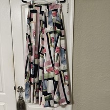 Nylon Apparel Women L Wide Leg Pants Palazzo All Over Print Artsy Funky Side Zip