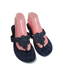 Capelli New York Navy Blue Woven Textured Slip On Flip Flop Sandals Womans SZ 9