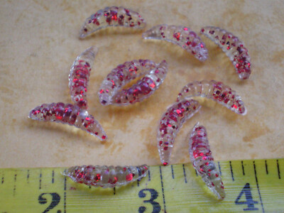 100 PCS. 7/8'' SOFT PLASTIC WORM JIGS, MAGGOT, LARVA/CRAPPIE PANFISH/CLEAR RED