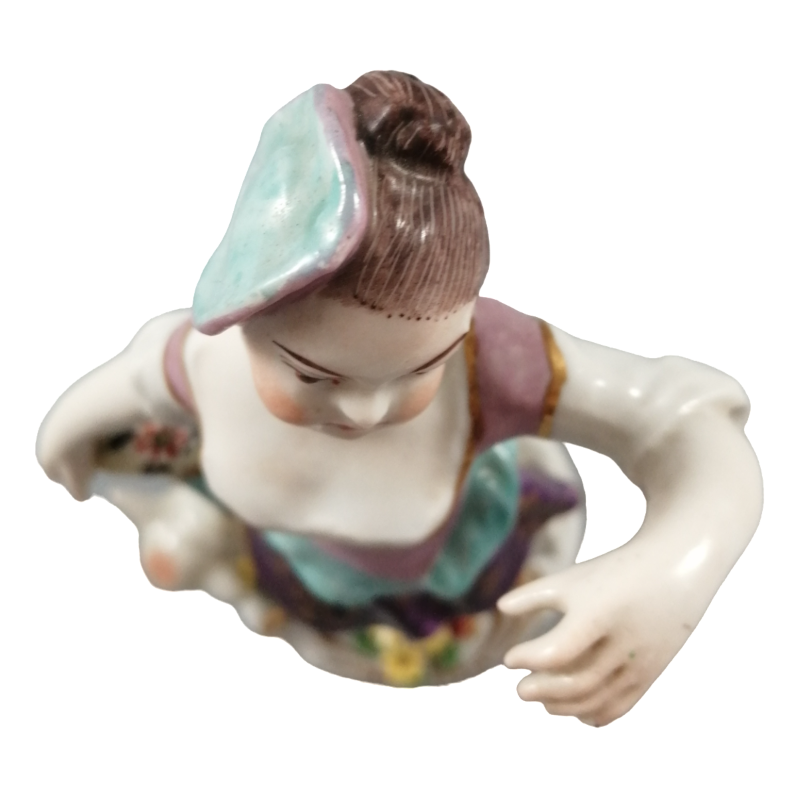 Antique porcelain figurine, Chelsea or Chelsea style, gold anchor mark