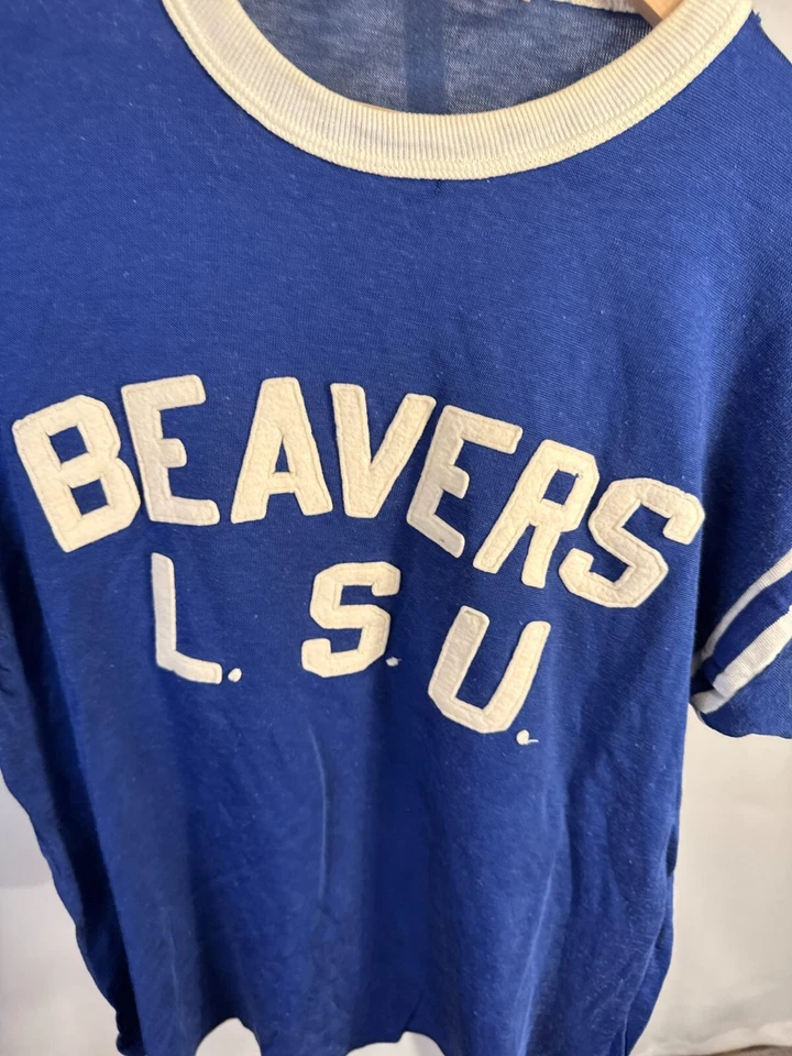 Camiseta Jersey Vintage Verdadera Vintage Años 70 LSU Beavers Grande Hecha en EE. UU. Hecha en Unión Foto 3 de 4