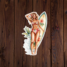 Pinup Girl Sticker Vinyl Decal Blonde Bombshell Sexy Seductive Cleavage Bikini
