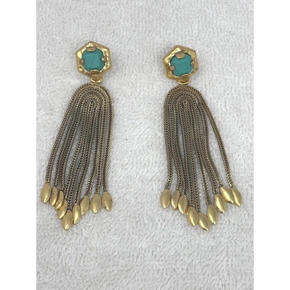 Pendientes con borla araña tono dorado turquesa Stella & Dot Foto 2 de 4