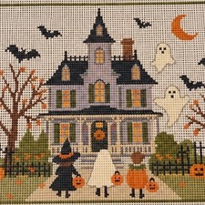 Haunted House Needlepoint Canvas Halloween Scene 18 Mesh 6.3x4.7