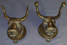 2  Nice Vintage  Heavy  Solid Brass  Longhorn Steer  Wall Hooks