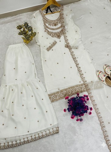 Robe de fête de mariage indienne pakistanaise Salwar Kameez costume Bollywood Sharara - Photo 5/6