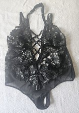 BN Without Tag Ann Summers Thong Halterneck Black Floral Body Size L