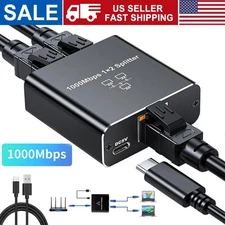 RJ45 Gigabit Ethernet Splitter 1000Mbps LAN Network Internet 1 to 2 Out Adapter