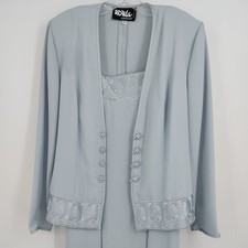 Ursula Switzerland Sz 12 Blue 2 Pc Dress Jacket Formal Mother of Bride Vintage