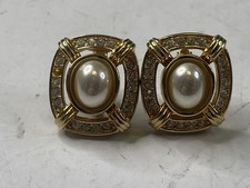 Vintage Christian Dior Gold Plated Crystal Pearl Earrings Set