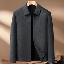 Winter New Mens Wool Jacket Casual Lapel Collar Zipper Slim Fit Formal Coat Top