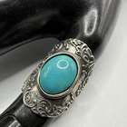 VTG PZ Israel 925 Sterling Silver Turquoise Ornate Wide Ring. Size 10. Grams 9.4