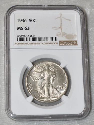 1936 P LIBERTY WALKING 90% SILVER HALF DOLLAR NGC MS 63 MS63 PHILADELPHIA MINT