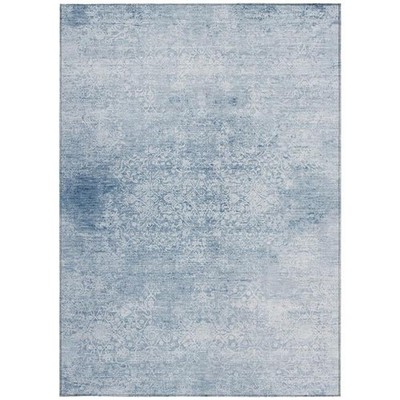 3x5 ft. Sky Blue & Ivory Floral Medallion Washable Traditional Indoor & Outdo...