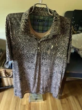 Mens William Murray Tan/Black Zebra Print short sleeves Polo Shirt Size L